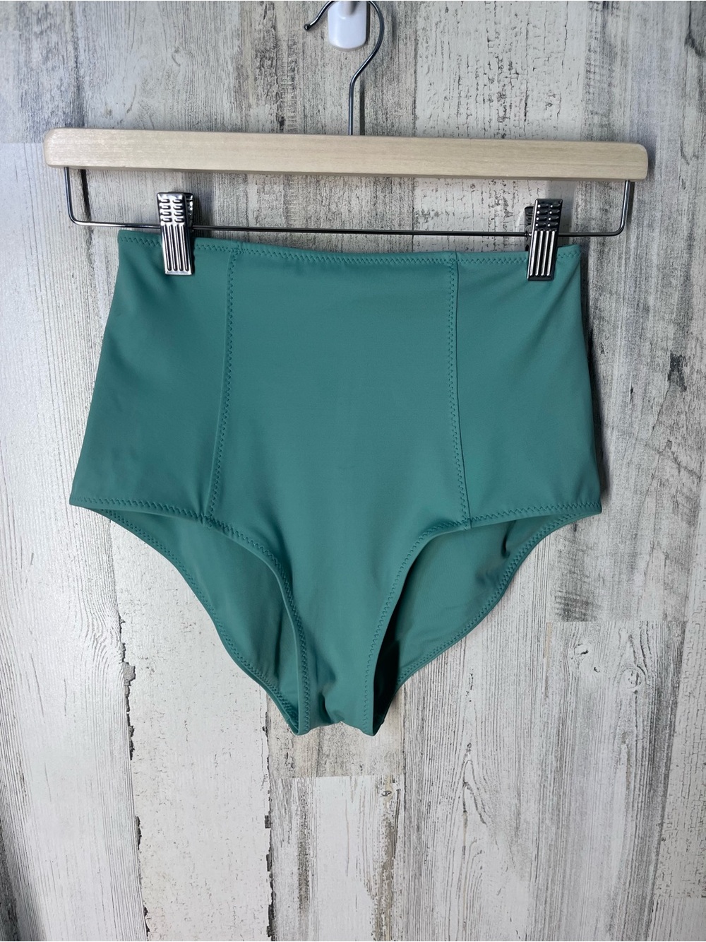 Reformation High-Waist Swim Shorts in Teal Green small